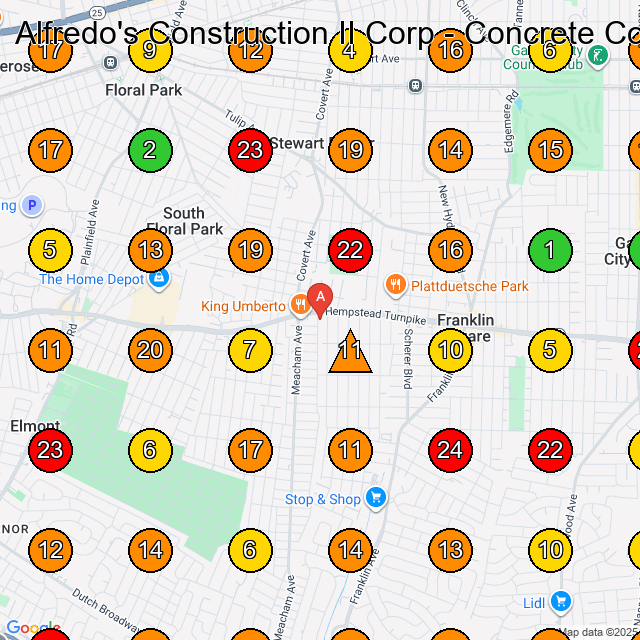Alfredo's Construction II Corp - Concrete Contractor and Concrete Service Concrete Contractor GeoGrid ranking map for Elmont NY